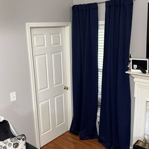 Linen blackout Curtains 2 Hanging Options  Filtering Navy Blue W 52 x L 95